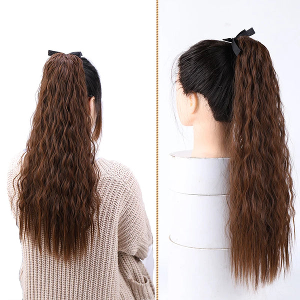 AILIADE Synthetic 22inch Long Bouncy Curly Hair  Ponytail Extensions Hairpiece Drawstring Heat Resistant Brown Hair Extension