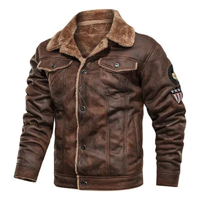 Mens Jackets and Coats Retro Style Suede Leather Jacket Men Leather Motorcycle Jacket Fur Lined Warm Coat Winter Velvet Overcoat