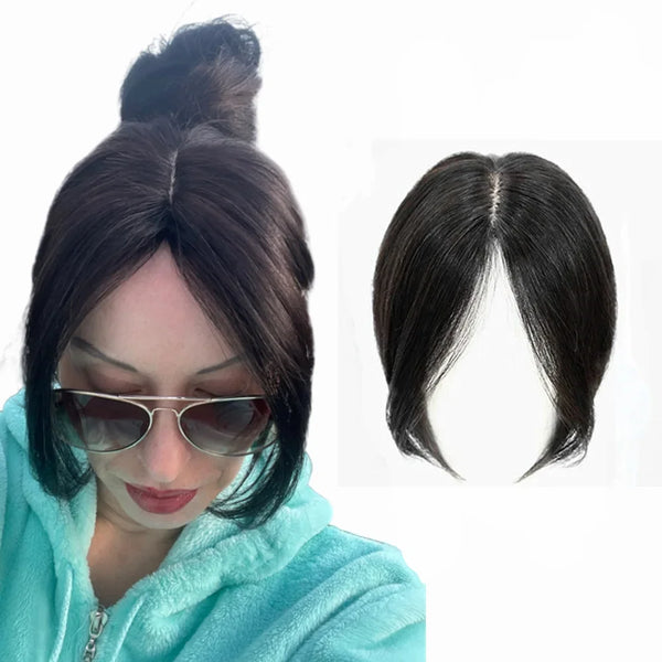 Clip in Natural Human Hair Topper Bangs Fringe Hair Pieces Middle Part Brazilian Extension for Women Hair Volume 10inch Non-Remy