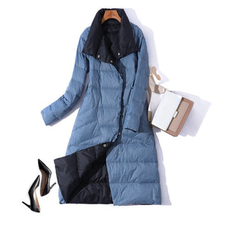 Buy blue-1 2022 Women Winter Coat Stand Collar White Duck Down Inner Women Light Long Jacket Coat Women Coat Casaco Feminino Parkas