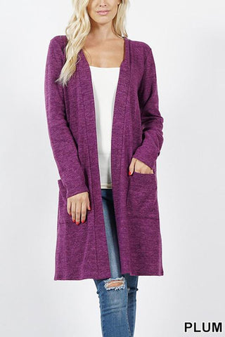 Buy plum Brushed Sweater Pocket Cardigan