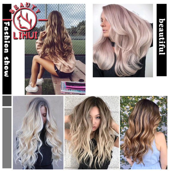 Clip in Hair Extension 20Inch 16 Clips Long Synthetic Hair Heat Resistant Hairpiece Natural Wavy Ombre Hair Piece 6Pcs/Set LIHUI