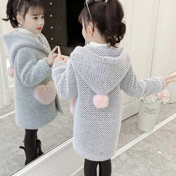 2024 New Fashion Kids Girl Overcoat Autumn Winter Clothes Wool Coat for Teens Jacket Warm Long Outerwear Coats Children Clothing