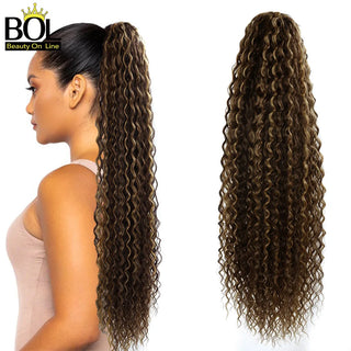 Buy cw-p4-27 BOL Synthetic Kinky Curly Ponytail Drawstring Ponytail 24/30/32 Inch Hair Extension Chip-In Organic Clip Wrap Ponytail Fake Hair