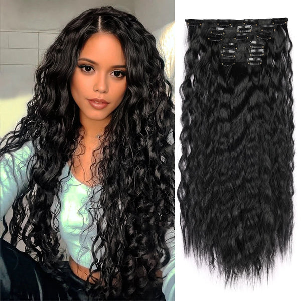 Clip in Hair Extensions Synthetic Fiber Hairpieces 22"