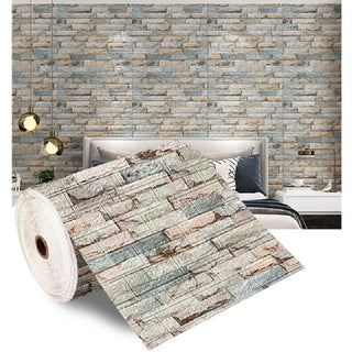 Buy yellow-cyan-brick 70cmx1/5/10m 3D Wallpaper Decoration Self-Adhesive Antique Foam Brick Wallpaper Living Room Bedroom Waterproof 3d Wall Sticker