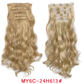 Buy my6c-24h613 Clip in Hair Extension 20Inch 16 Clips Long Synthetic Hair Heat Resistant Hairpiece Natural Wavy Ombre Hair Piece 6Pcs/Set LIHUI