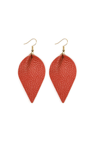 Buy coral Teardrop Shape Genuine Leather Earrings