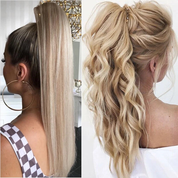 BENEHAIR Fake Ponytail Claw on Ponytail Long Wavy Clip in Hair Extension Hair Synthetic Hairpiece for Women Pony Tail Fake Hair