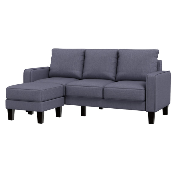 Modern Living Room Furniture L Shape Sofa With Ottoman in Dark Grey Fabric