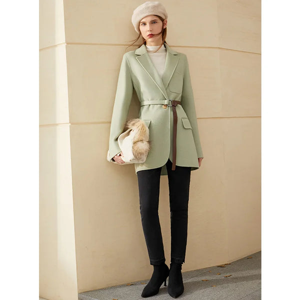 Amii Minimalism Winter Women's Jacket Double-Sided Woolen Coat Fashion Solid Belt 100%wool Coat Female Winter Coat   12020362