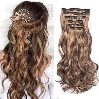 Clip in Hair Extension 20Inch 16 Clips Long Synthetic Hair Heat Resistant Hairpiece Natural Wavy Ombre Hair Piece 6Pcs/Set LIHUI