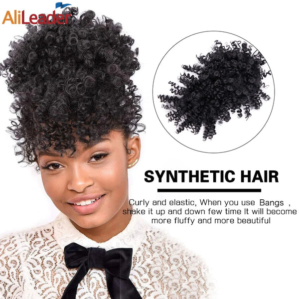 Alileader New Synthetic Curly Bangs Kinky Curly Hair Bangs Short Clip on Hair Extentions Adjustable Fringe Hair Piece for Women