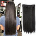 AOSIWIG Long Straight Natural Fake Hairpieces Black Brown Color  High Temperture Synthetic 5 Clip in Hair Extensions for Women