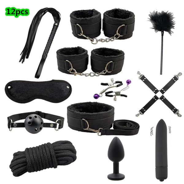 BDSM Kit Sex Toys for Men Erotic Handcuffs Whip Sextoy Anal Plug Vibrator Bdsm Sex Bondage Set Adult Toys Sm Products Sex Toys