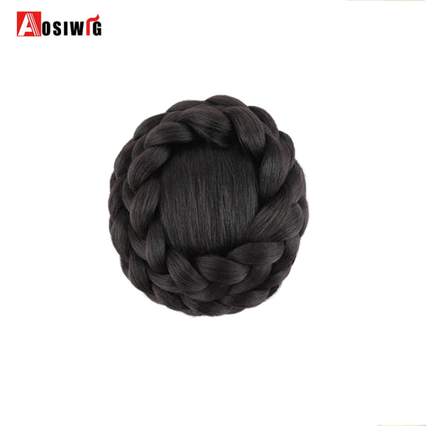 AOSI Hair Braided Clip in Hair Bun Chignon Hairpiece Donut Roller Bun Hairpiece Hand Knitting Braid Synthetic Chignon