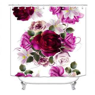 Buy only-shower-curtain 4 Pcs Shower Curtain Sets With 12 Hooks Flowers Floral With Non-Slip Rugs Toilet Lid Cover and Bath Mat Bathroom Decor Set