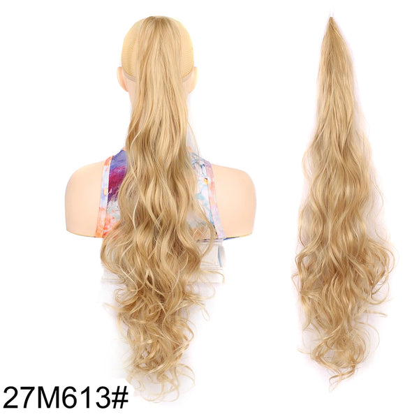 32inch Synthetic PonyTail Long Layered Flexible Wrap Around Fake Tail Hair Extensions Natural Curly Hairpiece for Women