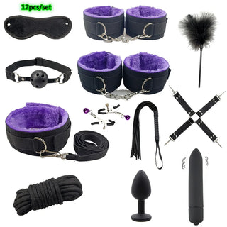 Buy nylon-12pcspurple BDSM Kit Sex Toys for Men Erotic Handcuffs Whip Sextoy Anal Plug Vibrator Bdsm Sex Bondage Set Adult Toys Sm Products Sex Toys