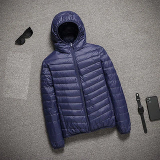 Buy navy-blue-hooded 2023 New Hooded Ultralight Quilted Coat for Warm Winter Down Coats Light Puffer Lightweight Down Jackets Men&#39;s Jackets Spring