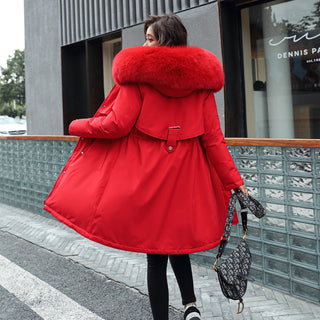 Buy red 2021 Winter  Women&#39;s Parkas Coats Hooded Fur Collar Thick Section Warm Winter Jackets Snow Coat Jacket Winter Parkas