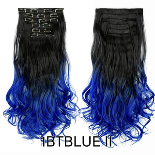 Buy 1btblue-ii Alileader 22Inch Synthetic Long Curly 16Clips Clip in Hair Extensions Body Wave Hairpiece 6Pcs Resistant Fiber Ombre Blond Women