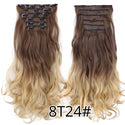 Alileader 22Inch Synthetic Long Curly 16Clips Clip in Hair Extensions Body Wave Hairpiece 6Pcs Resistant Fiber Ombre Blond Women