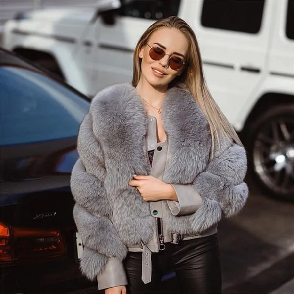 BFFUR Winter Fashion Real Fox Fur Coats for Women Locomotive Style Genuine Sheep Leather Jacket Natural Fox Fur Coat Female 2022