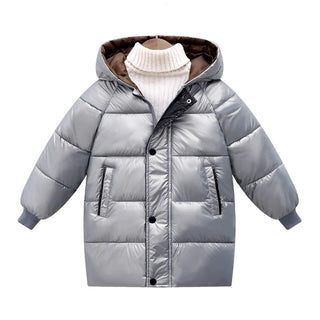 Buy gray 2023 Winter Girls Down Jackets Autumn Fashion Boys Warm Down Jacket Kids Hooded Outerwear High Quality Children Snowcoat Coats