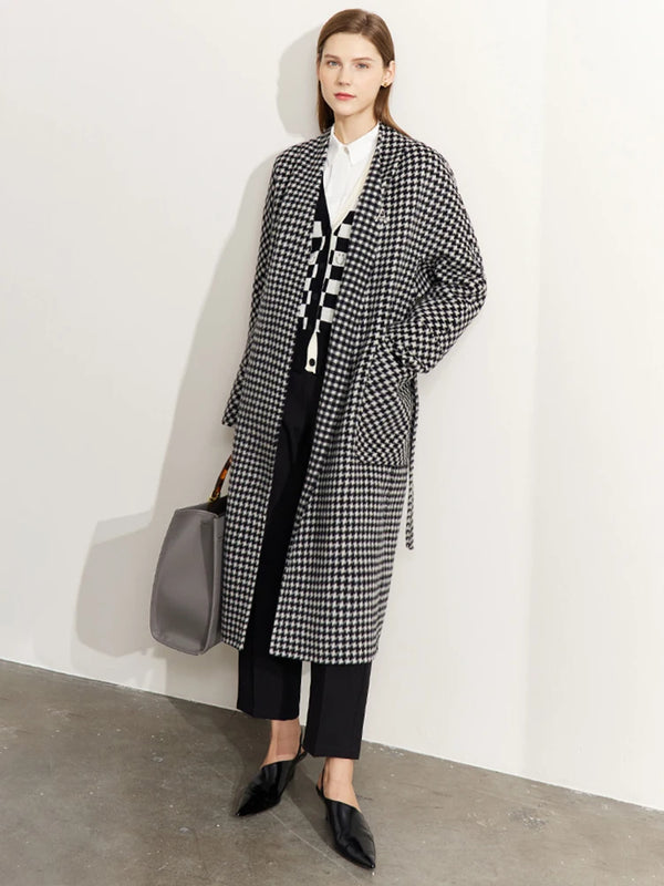 AMII Minimalis Wool Coat Wome 2022 Winter New Plaid Turn-Down Collar Commuter Fashion Vintage Coats Female Clothing 12270556