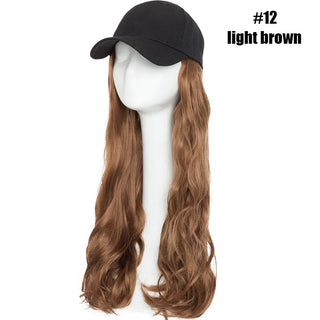 Buy light-brown BENEHAIR Synthetic Baseball Cap With Hair Long Wavy Fake Hair Hat Wig Hair Extensions Hat With Hair Natural Hairpiece for Women