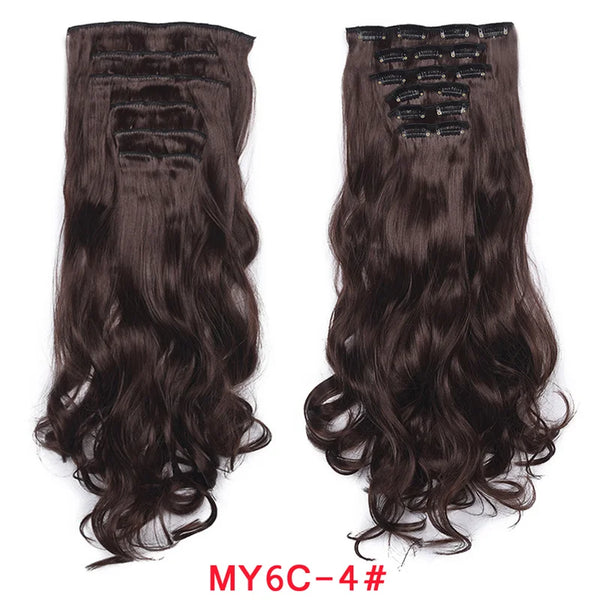 16 Clips Clip in Hair Extension Long Synthetic Hair Heat Resistant Hairpiece Natural Wavy Ombre Hair Piece 6Pcs/Set 20Inch LIHUI