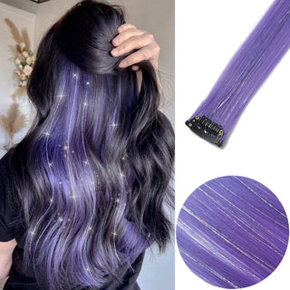 Buy jfp-t-a15-6pcs Clip in Hair Extensions 6pcs/Pack Colored Party Highlights 22 Inches Multi-Colors Straight Hair Synthetic Hairpieces Purple Pink