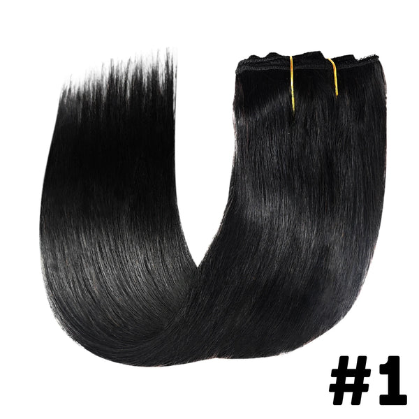 Clip in Hair Extensions Human Hair Brazilian Straight Seamless 100% Real Human Hair Natural Black Clip in Extensions 16-26 Inch