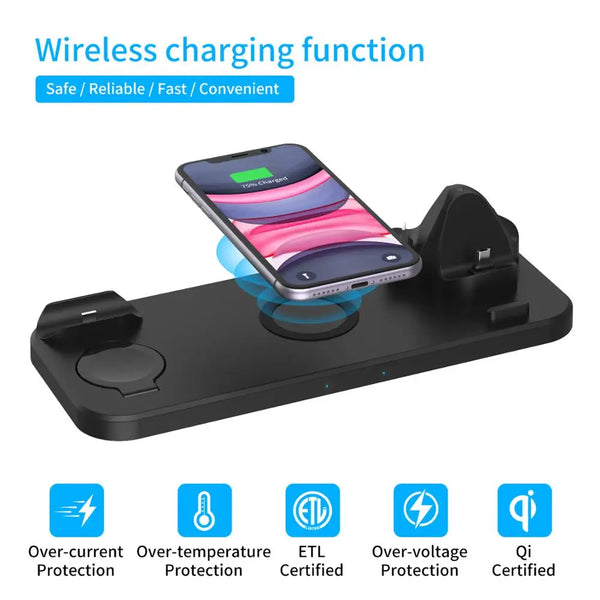 6 in 1 Wireless Charger Pad Qi Induction Fast Charging Holder for Apple Watch 6 5 4 3 for Airpods Pro IPhone 12Pro/11/Xr/Xs/X/8