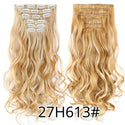 Alileader 22Inch Synthetic Long Curly 16Clips Clip in Hair Extensions Body Wave Hairpiece 6Pcs Resistant Fiber Ombre Blond Women