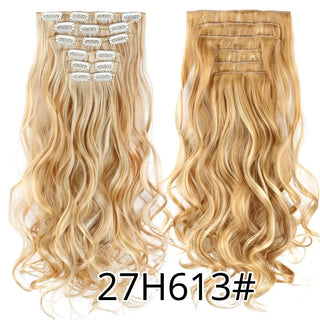 Buy 27h613 Alileader 22Inch Synthetic Long Curly 16Clips Clip in Hair Extensions Body Wave Hairpiece 6Pcs Resistant Fiber Ombre Blond Women