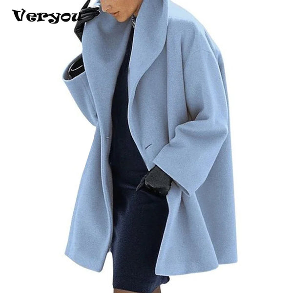 2021 Women Shawl Collar Fleece Coat Elegant Blend Coats Long Sleeves Coat Outerwear Jackets Solid Color Streetwear