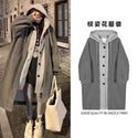 Autumn and Winter Korean Version the New Fake Two Long Cardigan Coat Female Y2K Fashion Lamb Hair Lazy Wind Hooded Woolen Coats