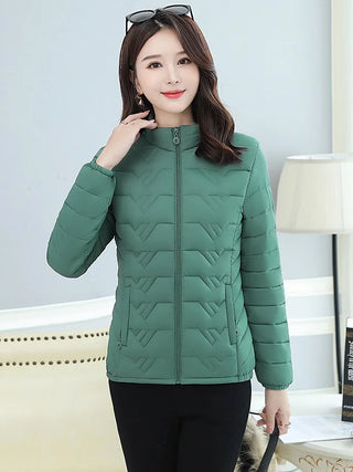 Buy green 2020 Autumn Winter Jackets Middle-Aged Women&#39;s Down Cotton Coat Stand-Up Collar Large Size Thin  and Light Warm Coats Outwear 5X