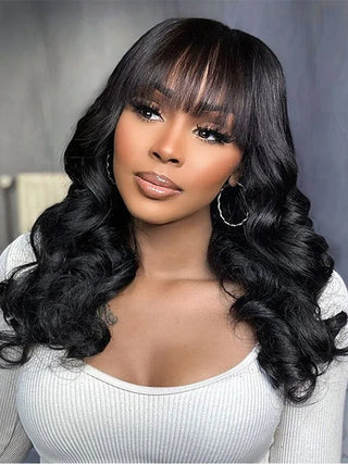 30 Inches Body Wave Human Hair Wigs With Bangs