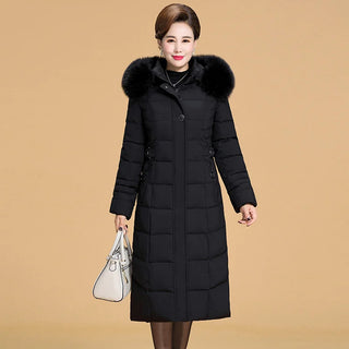 Buy black 2023 New Winter Jacket Women Hooded Fur Collar X-Long Thicken Middle-Aged Womens Winter Coats Cotton Long Parkas High Quality