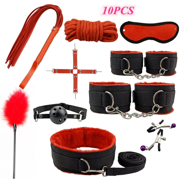 BDSM Kit Sex Toys for Men Erotic Handcuffs Whip Sextoy Anal Plug Vibrator Bdsm Sex Bondage Set Adult Toys Sm Products Sex Toys