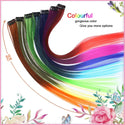 BUQI Straight Fake Colored Hair Extensions Clip Rainbow Hair Streak Synthetic Pink Orange White Purple Hair Strands on Clips