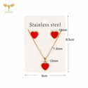 Beautiful Red Heart Jewelry for Women Golden Stainless Steel Stud Earrings Necklace Set 40cm Chain Oil Drip Pendant Charms Gifts