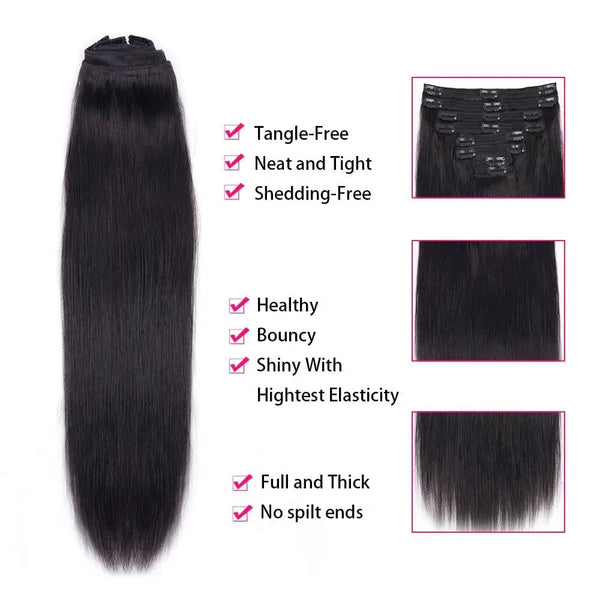 Clip in Hair Extensions Human Hair 10 to 26 Inch Brazilian Remy Straight Hair