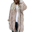 80% HOT SALES！！！Winter Women's Cardigan Coat Plus Size Solid Faux Fur Hooded Coat Long Sleeve Autumn Winter Warm Coat