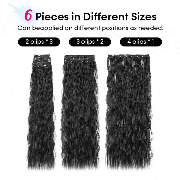 Clip in Hair Extensions Synthetic Fiber Hairpieces 22"