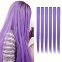 Clip in Hair Extensions Colored Party Highlights 22 Inches 6pcs/Pack Multi-Colors Straight Hair Synthetic Hairpieces Royal Blue