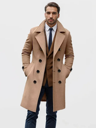 Buy khaki 2024 Autumn and Winter High-Quality Thick Long Double Breasted Men&#39;s Woolen Coat Slim Fit Woolen Coat